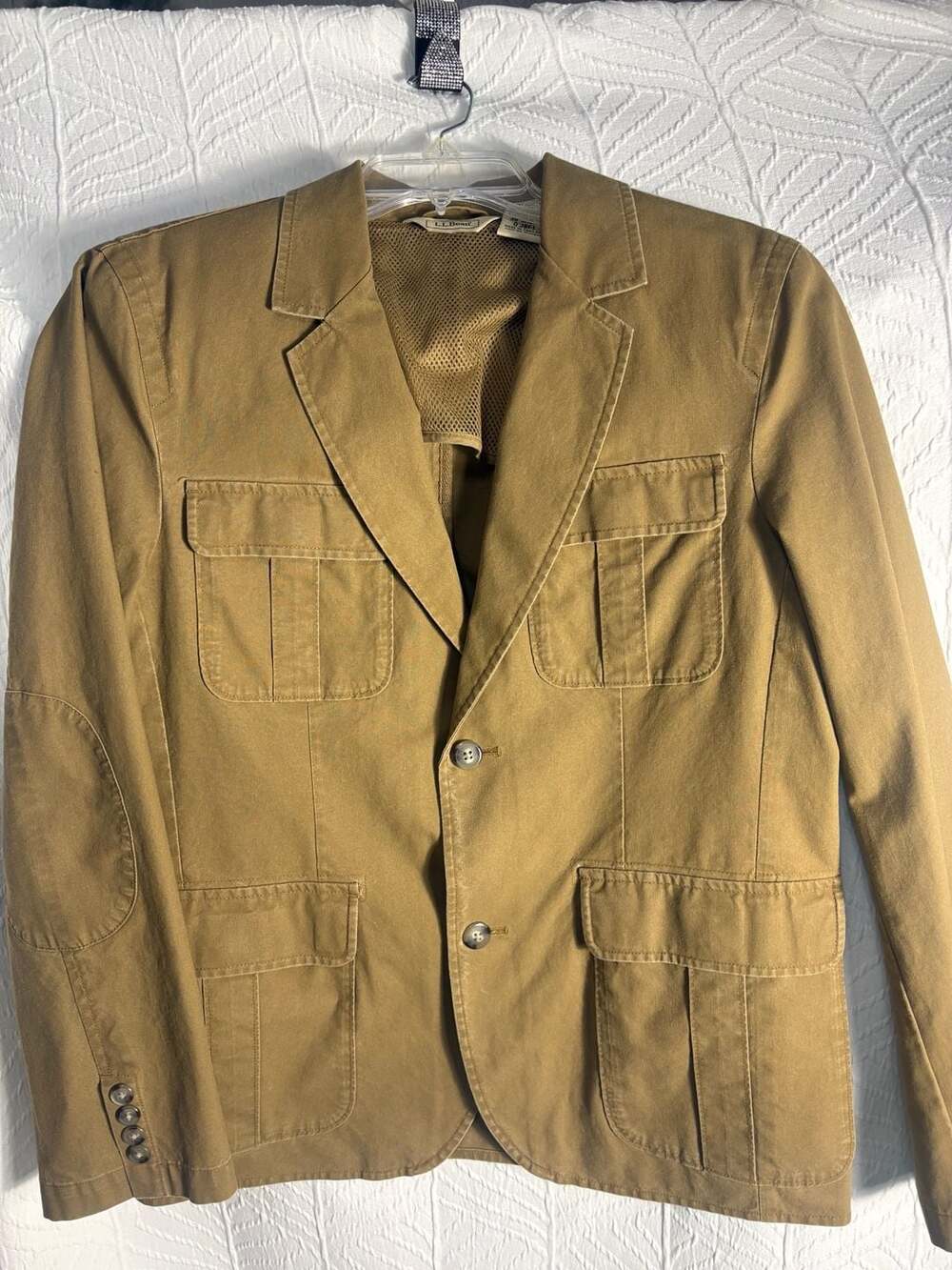 L.L. Bean Tan Khaki Cotton Four Pocket Safari Travel Blazer Jacket 38-Short